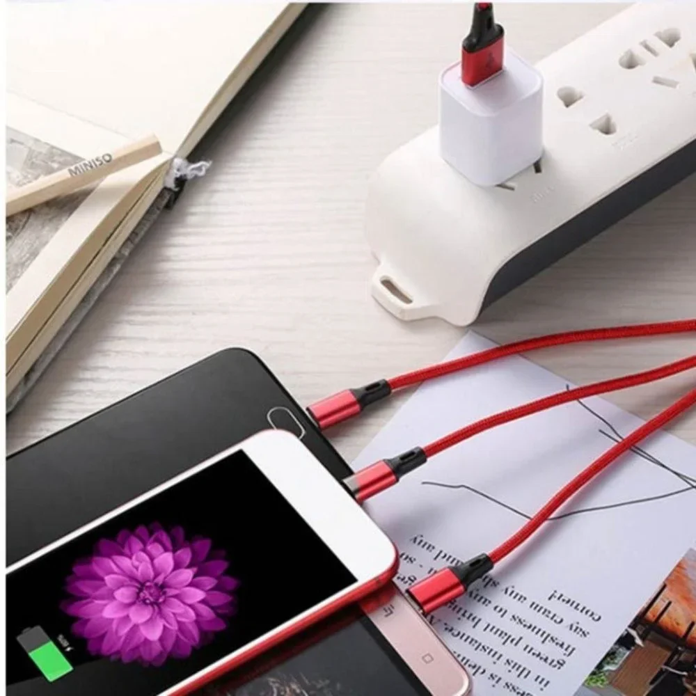3 In 1 Fast Usb Charging Cable for iPhone, Android Type C and Micro USB
